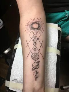 Black forearm space tattoos