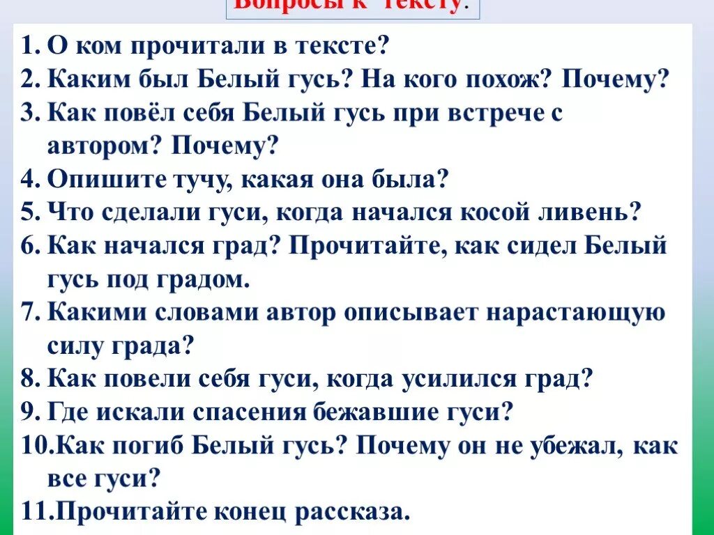 С белой какой вопрос. Изложение по рассказу белый Гусь Носова. Вопросы к рассказу белый Гусь Носова. Вопросы по рассказу белый Гусь. План по рассказу белый Гусь.