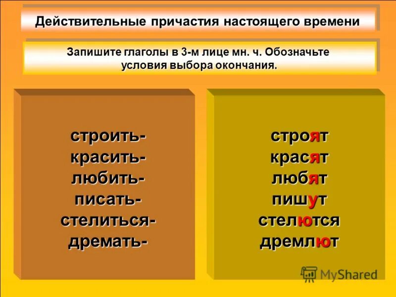 От глаголов образуйте и запишите действительные. Действительные причастия настоящего времени. как образуются действительные причастия настоящего времени. действительные причастия настоящего времени примеры. строить действительное причастие настоящего времени.