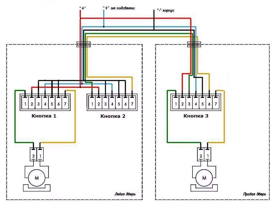 Схема стеклоподъемников передних дверей. Схема включения стеклоподъемников Гранта. Схема подключения стеклоподъемников ВАЗ 2110 2 кнопки. Электрическая схема подключения стеклоподъемников.