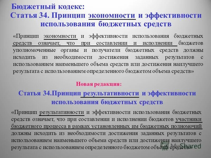 Расходование бюджетных средств бюджетными учреждениями. Аудит эффективности использования бюджетных средств. Принципы использования средств бюджета.