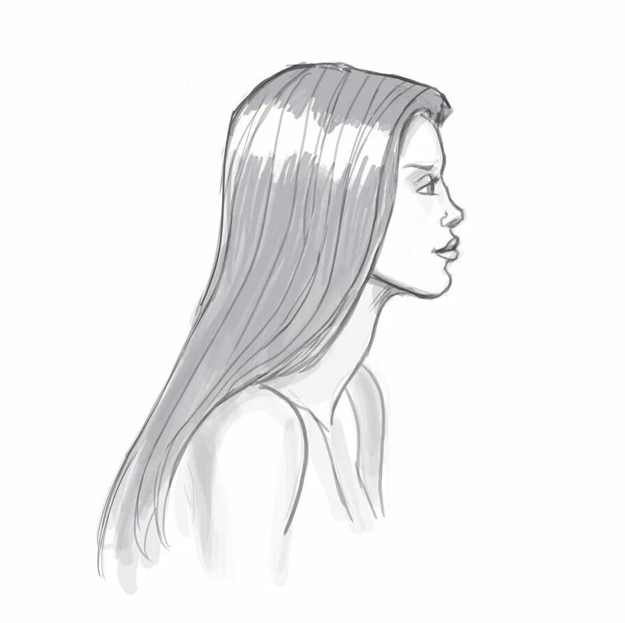 Рисунок сбоку. Распущенные волосы карандашом. Девушка в профиль с распущенными волосами. Волосы с боку рисовать. Волосы карандашом в профиль.