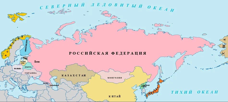 Северная страна граничащая с россией. Карта России с границами других государств. Страны граничащие с Россией на карте с границами. Политическая карта России с границами других стран. Карта России и соседних государств с границами.