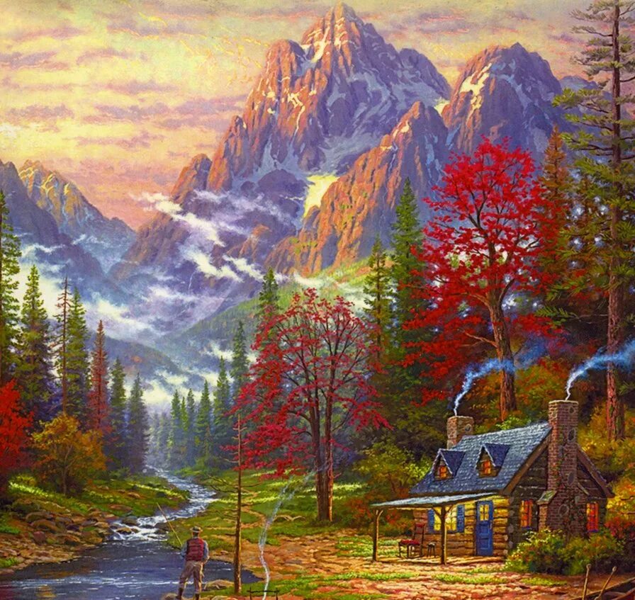 Картина город в горах. Картины альпы швейцария. Художник john zaccheo. Фантастические пейзажи. Белоснежка хальштадт.