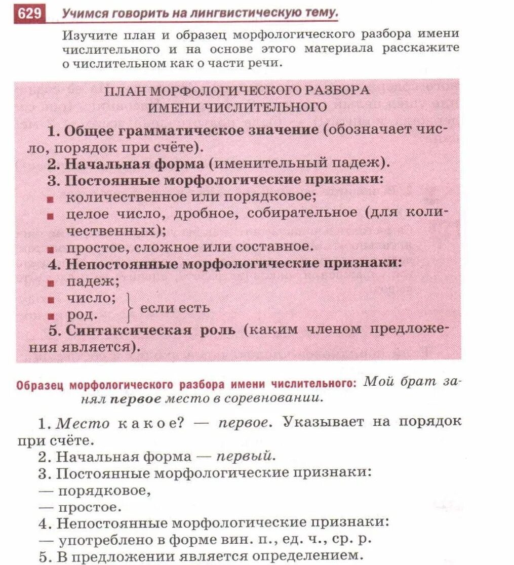 Морфологические признаки порядковых числительных. План морфологический разбора учебник Разумовская 6 класса. План морфологического разбора имени числительного. Разборы по русскому языку Разумовская. Разумовская 6 класс имя числительное учебник.