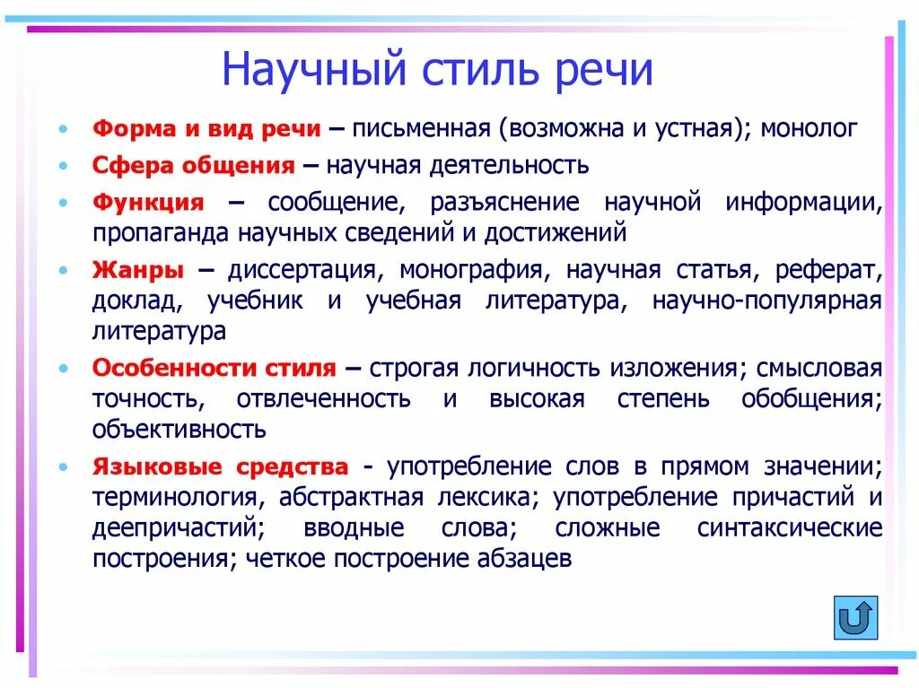 Вопросы на тему научный стиль