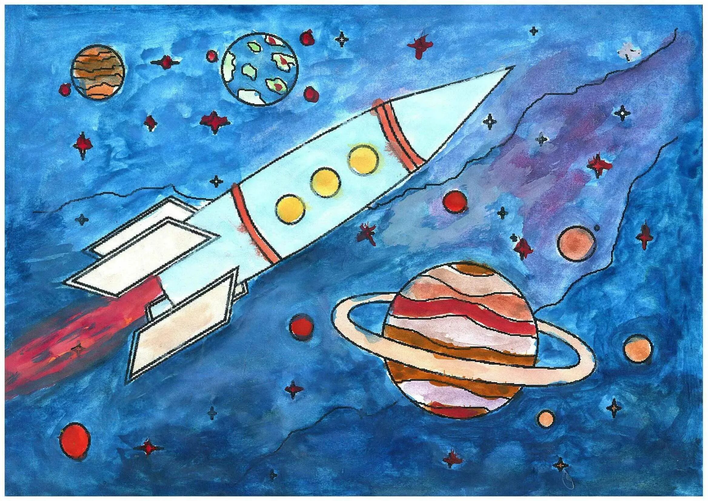 Рисунок на тему космонавтики 5 класс. Рисунок на космическую тему. рисунок на туму космас. рисунок ко дню космонавтики. рисование на тему космос.