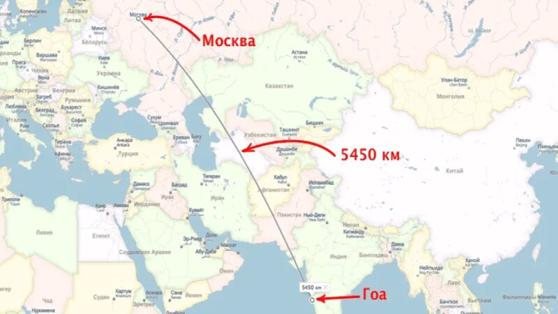 Сколько лететь до гоа