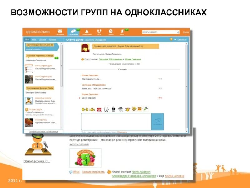 Где группа одноклассников. Одноклассники возможности. Одноклассники презентация. Группа возможностей. Техничные возможности одноклассников.