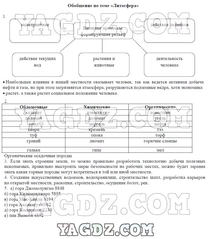 География 5 класс страница 67 таблица. Рабочая тетрадь по географии 5 класс Румянцев. Обобщение по теме литосфера.