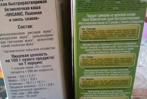 Состав безмолочной каши