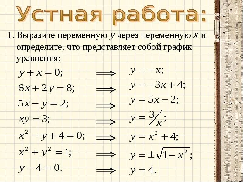 Выразить из уравнения переменную у через х. Выразить переменную у через переменную х. Выразите переменную у через переменную х из уравнения. Выразите х через у из уравнения.