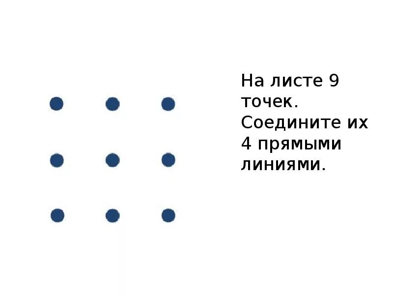 Соединить точки четырьмя линиями. Головоломка 9 точек 4 линии. Задача с 9 точками и 4 линиями. Соединить 9 точек 4 линиями. Задачки с точками.