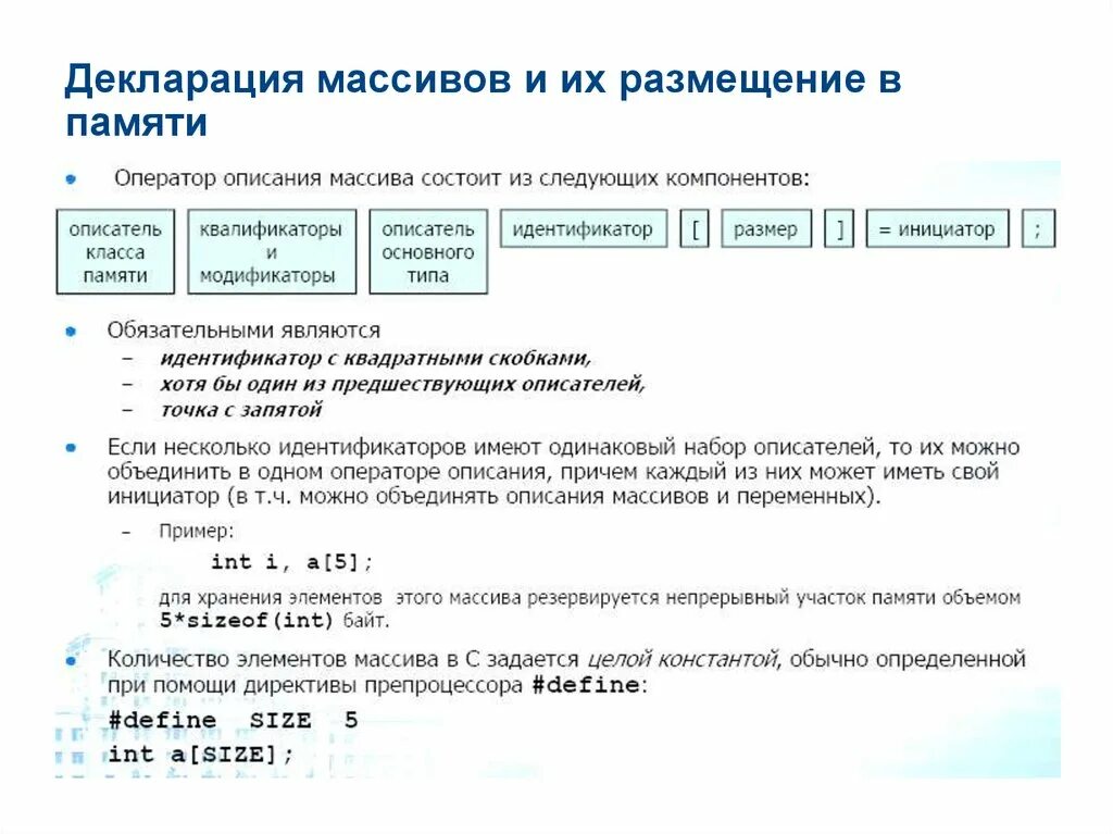 Размер массива в памяти. Индексация элементов массива. Размещение данных в массиве. Размещение в памяти. Объем в памяти массив.