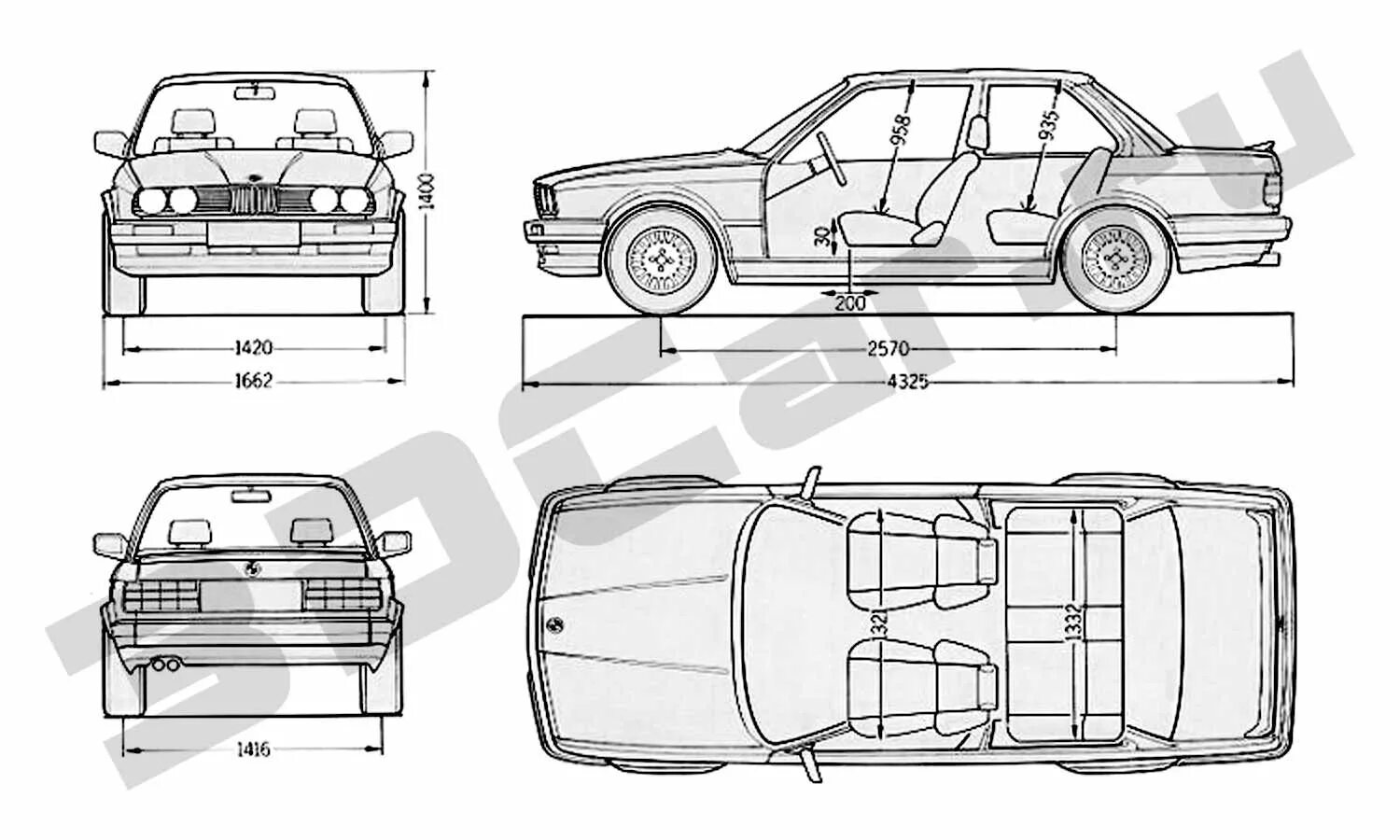 Схемы е34. Габариты БМВ е34 универсал. Габариты БМВ е30 купе. БМВ е34 габариты кузова. БМВ е30 купе чертеж.