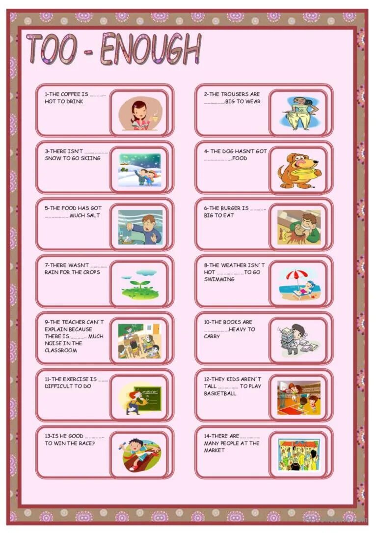 Exercises too. Too enough задания. too enough упражнения. too enough worksheets. too enough game.