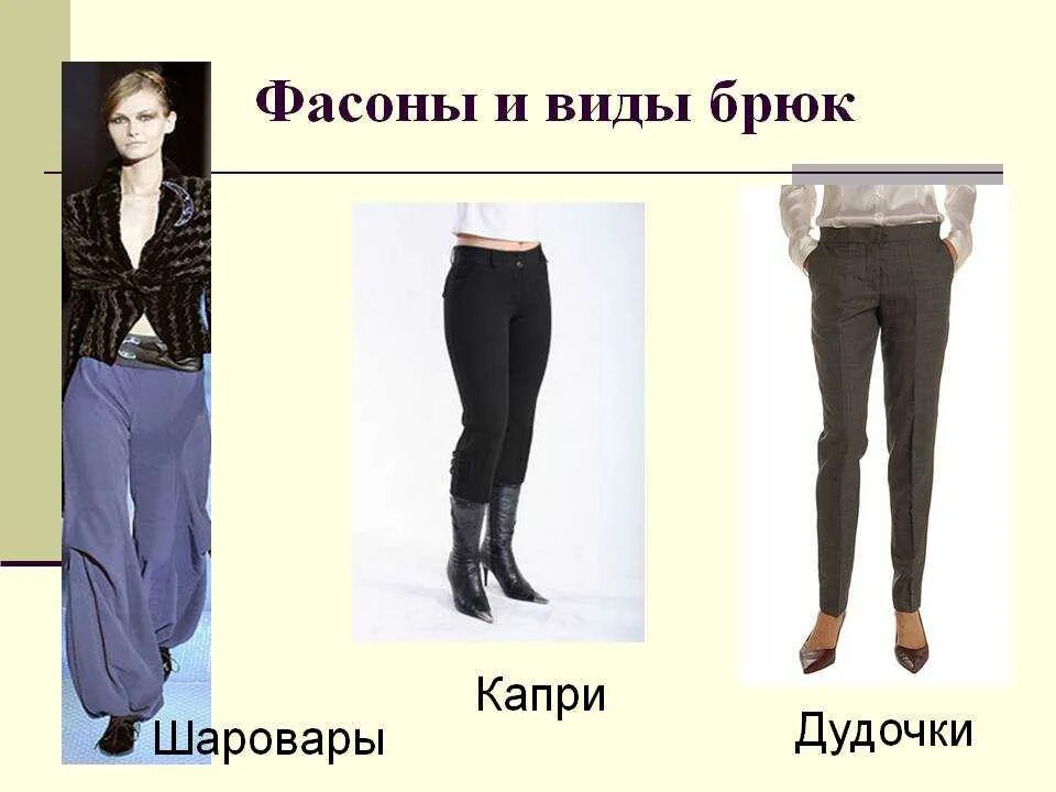 Самый распространенный тип брюк. Виды брюк. формы штанов женских. фасоны штанов названия. виды брюк женских с названиями.