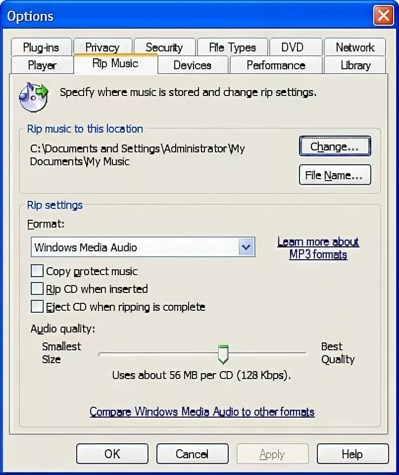 Windows Audio CD. Rip Plug. Option plugin