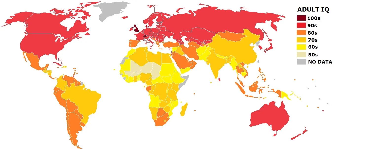 Средний IQ по странам карта. Карта уровня интеллекта в мире.
