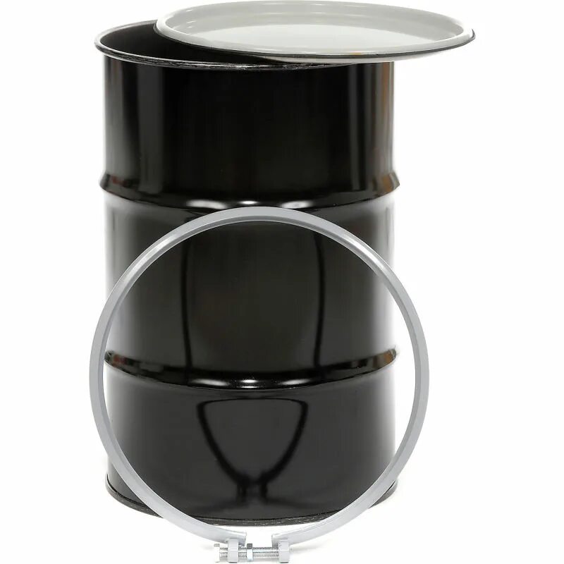 Open head. Open top steel drum. open head steel drum. 205l barrel. tight head steel drum black.