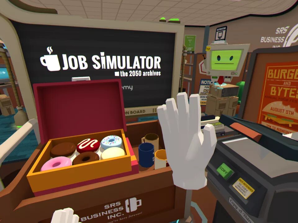 Симулятор работы. Джоб симулятор магазин. Джоб симулятор VR. Job Simulator кухня. Симулятор наклеек