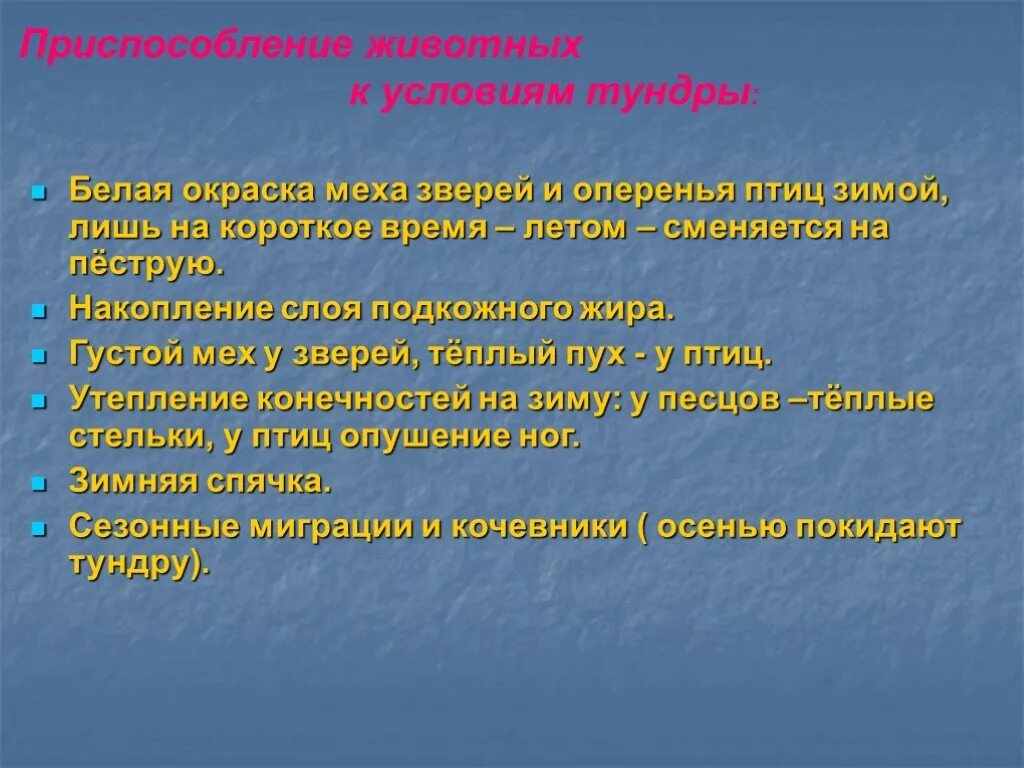 Приспособленность к условиям жизни в тундре