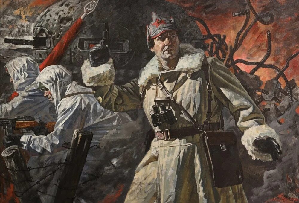 Подвиг ю. Дроздов а. ю. «подвиг лейтенанта в. ф. кондратьева».. художник андрей дроздов. художник марат самсонов дороги войны картины. картины о войне военных художников студии грекова.