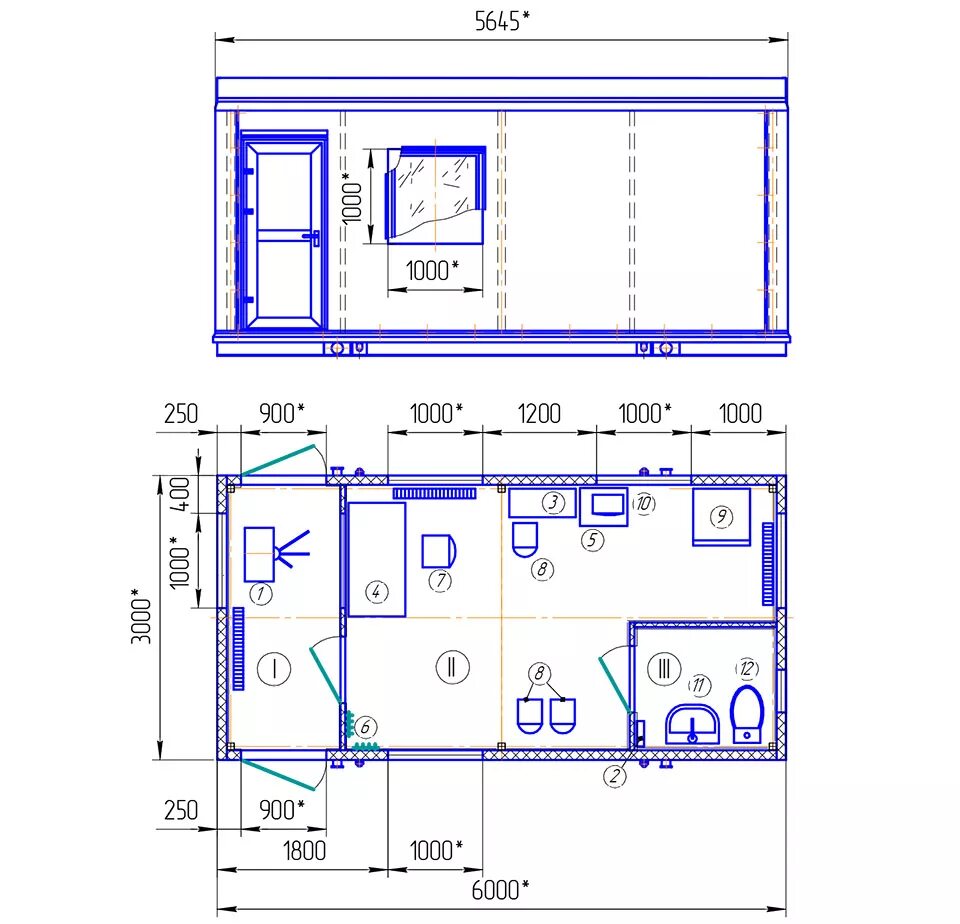 Контейнерный блок бокс габариты. Чертеж вагон бытовки 6х2.5. Блок бокс операторная 3х6. Бытовка 5х3 чертеж.