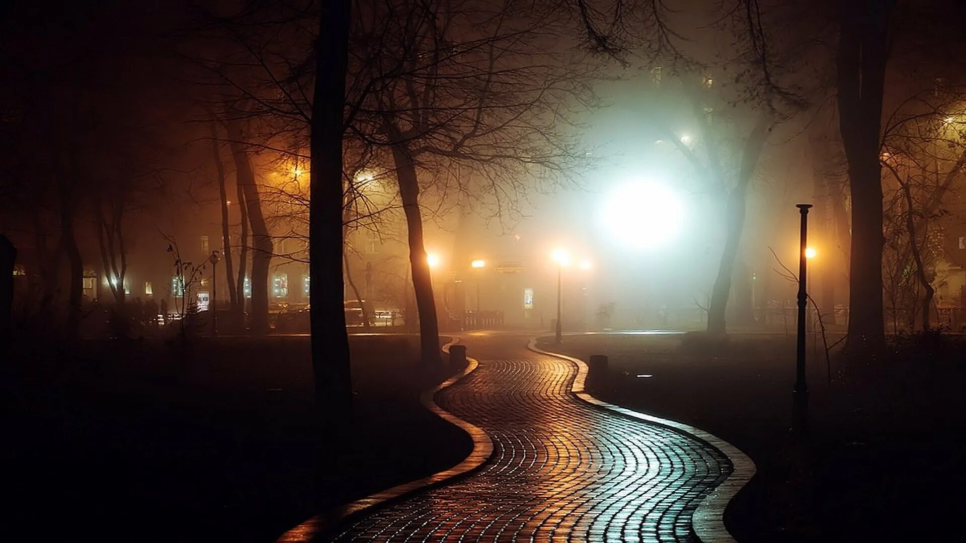 Музыка холодный вечер. Ночная улица с фонарями. Ночной парк. Осень ночь. Улица парк вечер.