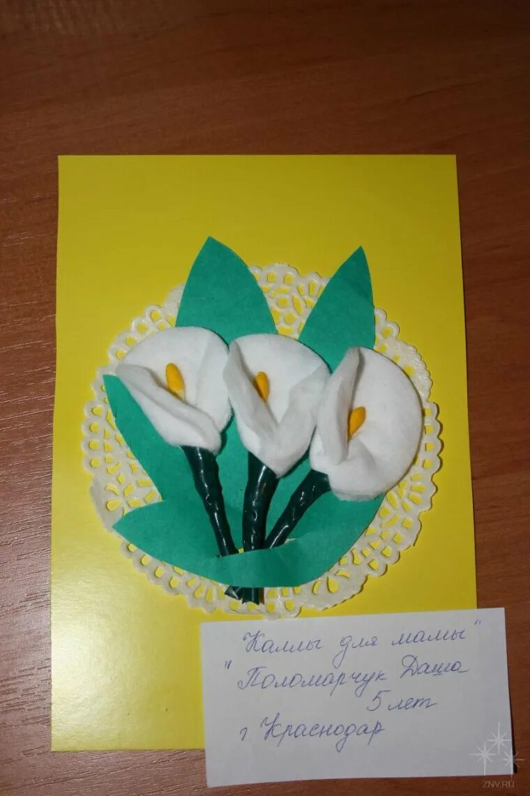 аппликация из ватных дисков. поделки из ватных дисков. каллы из ватных дисков. поделки из ватных дисков. поделка их ваватных дисков.