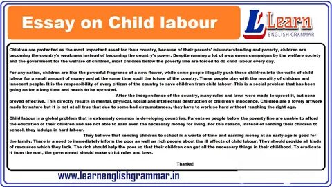 Essay on Child labour in English for Class 1 to 12 Students.