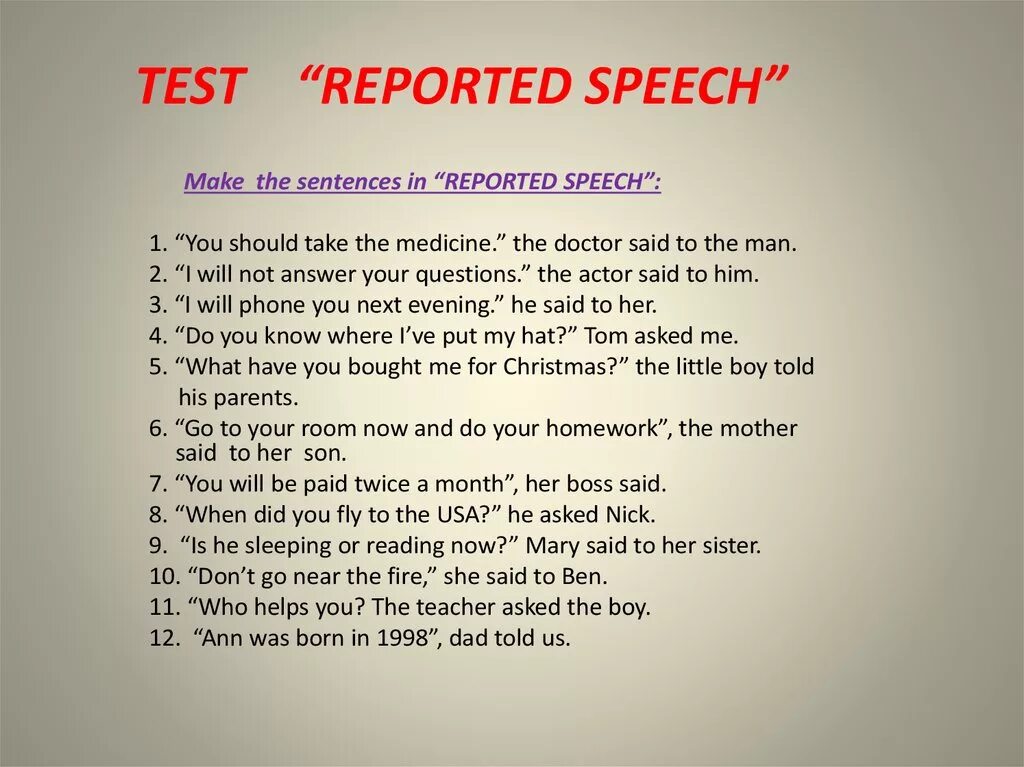 He not at school they. Косвенная речь reported Speech. Reported Speech упражнения. Reported Speech тест. Should reported Speech.