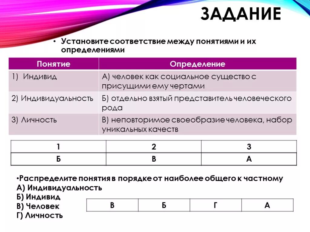 Установите соответствие между понятиями и их определениями. Установите соответствие между понятием и определением. Соответствие индивид человек личность. Установи соответствие между.