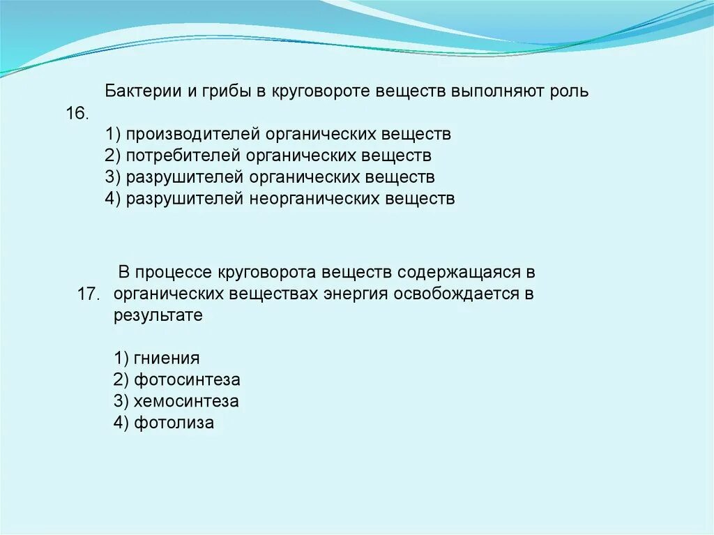 В круговороте веществ грибы выполняют роль