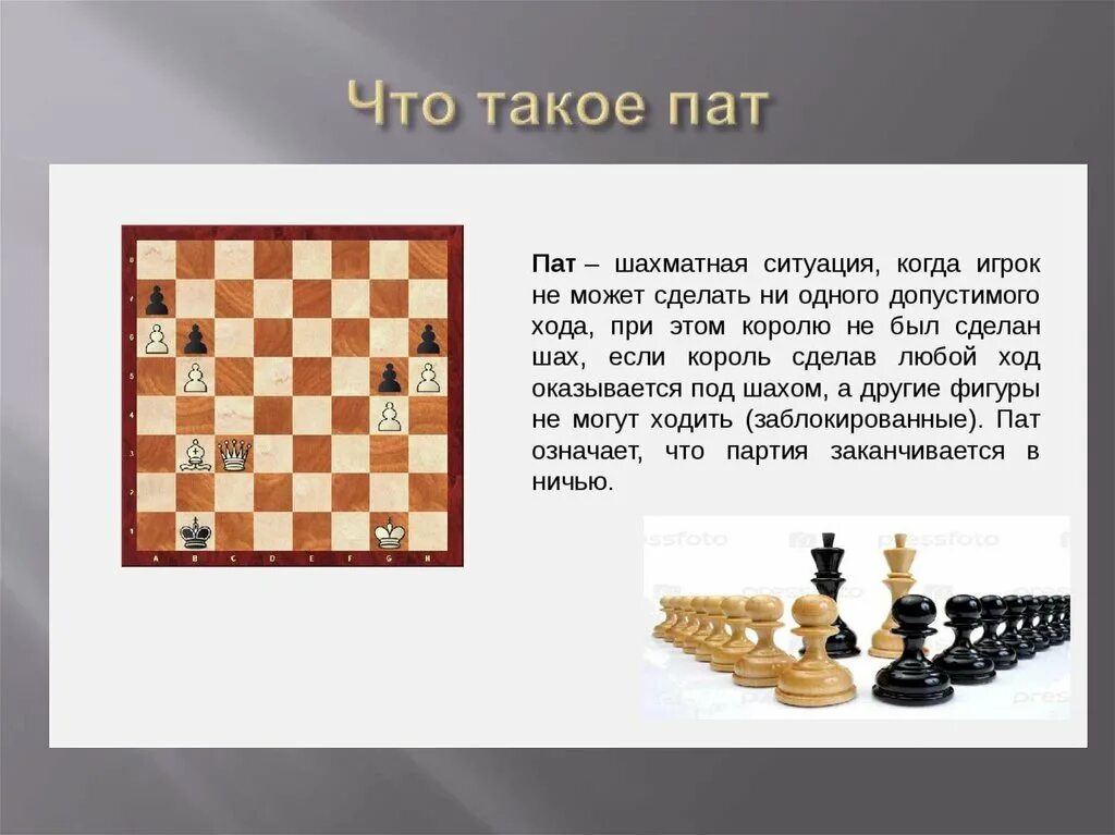 Положение в шахматах 8 букв. Шах мат и ПАТ В шахматной партии. Патовые комбинации в шахматах. Шахматы мат. ПАТ – ничья.. Ничья по патовой ситуации в шахматах что это.