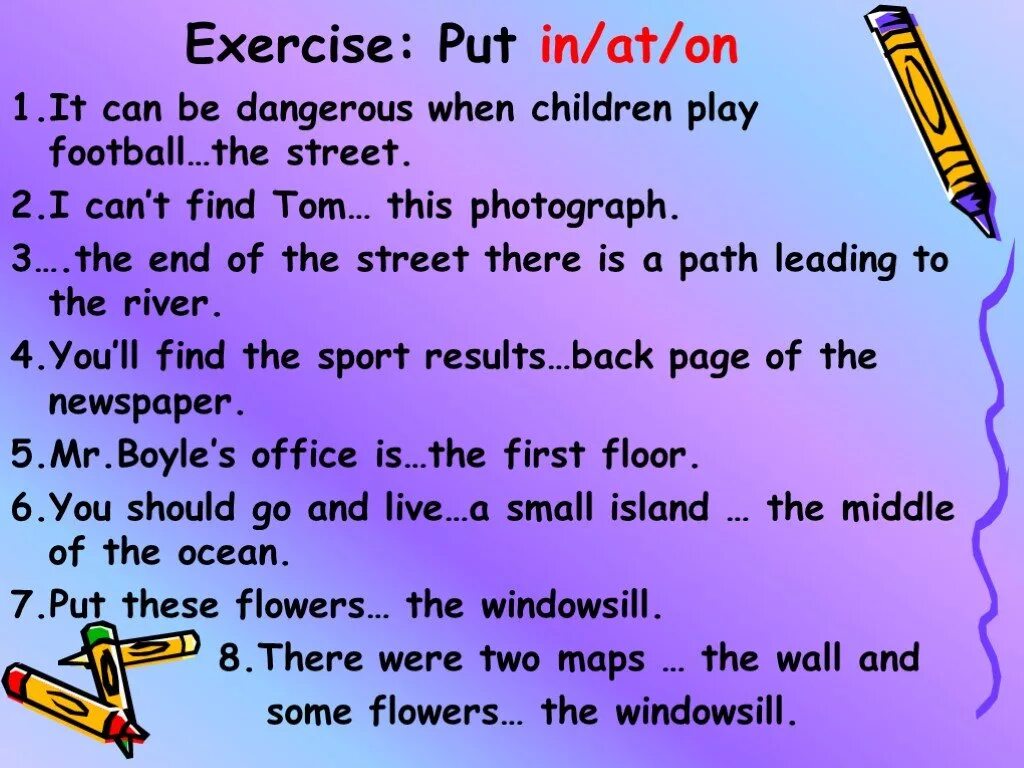 Put in can. Put in at. in on at exercises. put in. in at the end.
