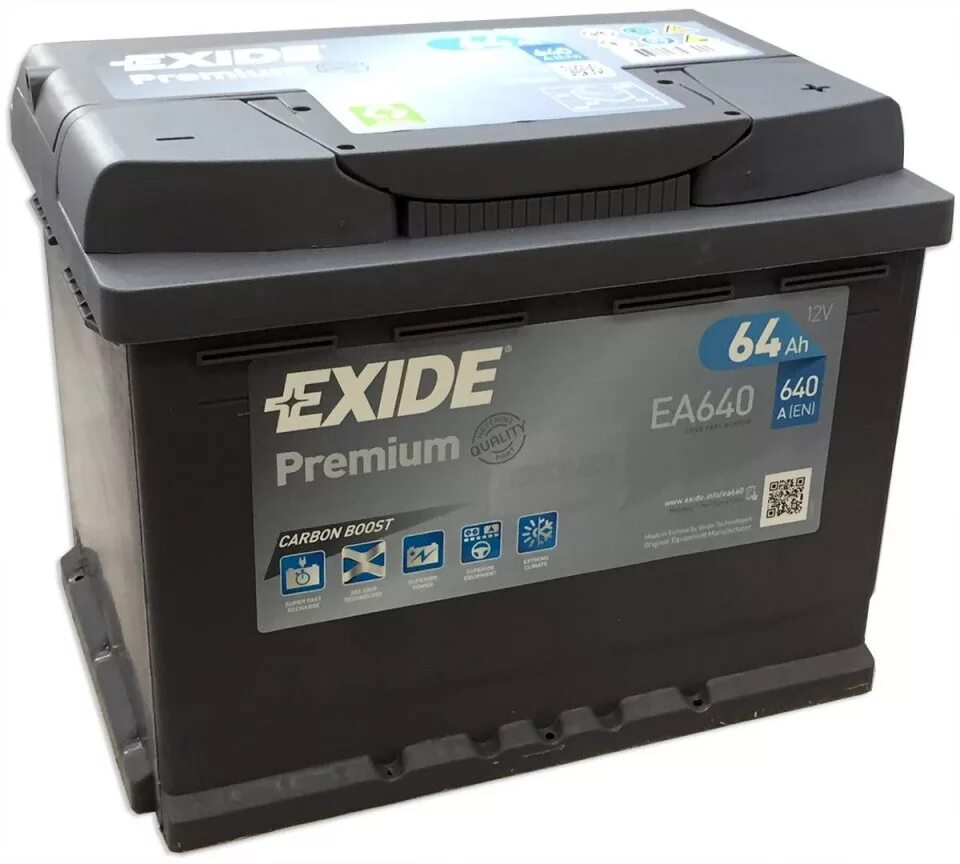 Ампер 64. Аккумулятор Exide Premium 64ah/640. Exide ea640 аккумулятор. Exide _ea640 батарея аккумуляторная "Premium", 12в 64а/ч. Аккумулятор Exide 64ah.