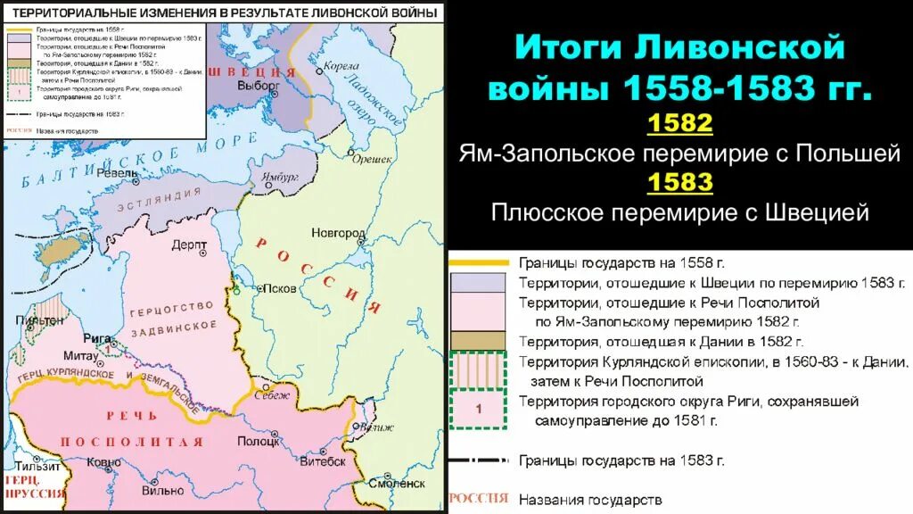 Заключение ям запольского договора с речью посполитой. Карта Ливонской Ивана Грозного.