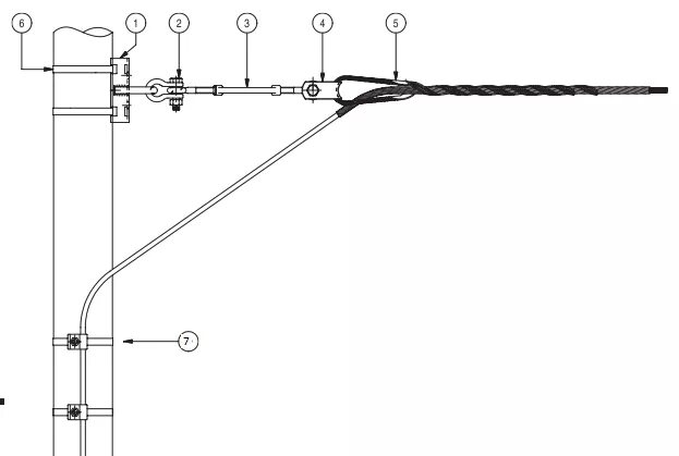 Схема монтажа муфты ВОЛС на стене здания. ПКТ-160 подвес для крепления кабеля к тросу. Узел подвеса оптического самонесущего кабеля на стену. Оттяжка тросовая: к стене здания с установкой крюка.