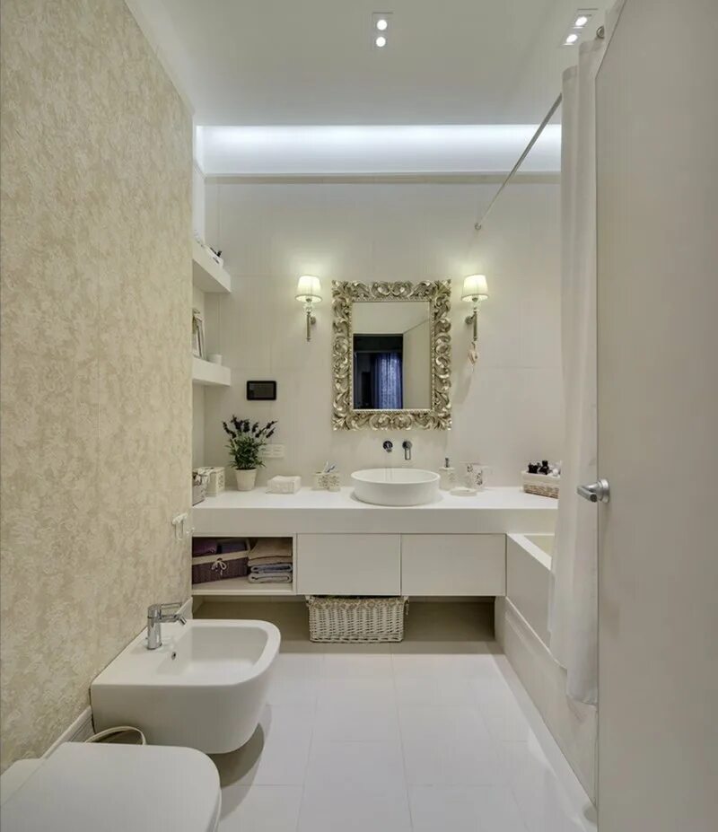 Туалет в светлых тонах. Ванная комната совмещенная. Красивый туалет. Интерьер ванной комнаты в светлых тонах.