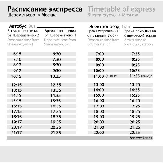 Расписание экспресса москва