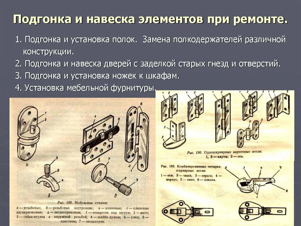 Подгонка деталей изделий. Подгонка это в технологии. Способы ремонта мебели. Ремонт для презентации.