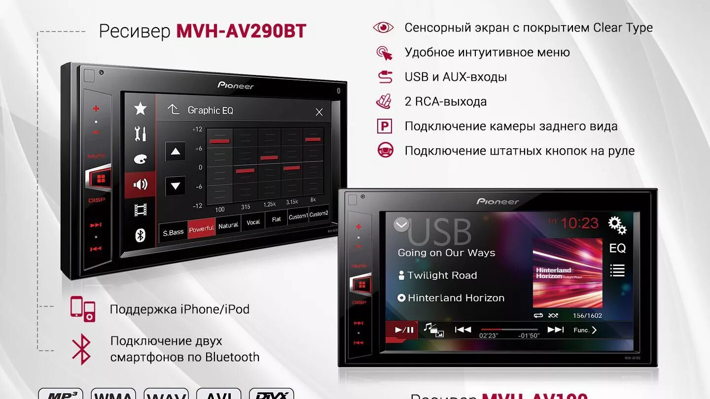 Av bt. Pioneer MVH 290bt. Автомагнитола Pioneer MVH-av190.