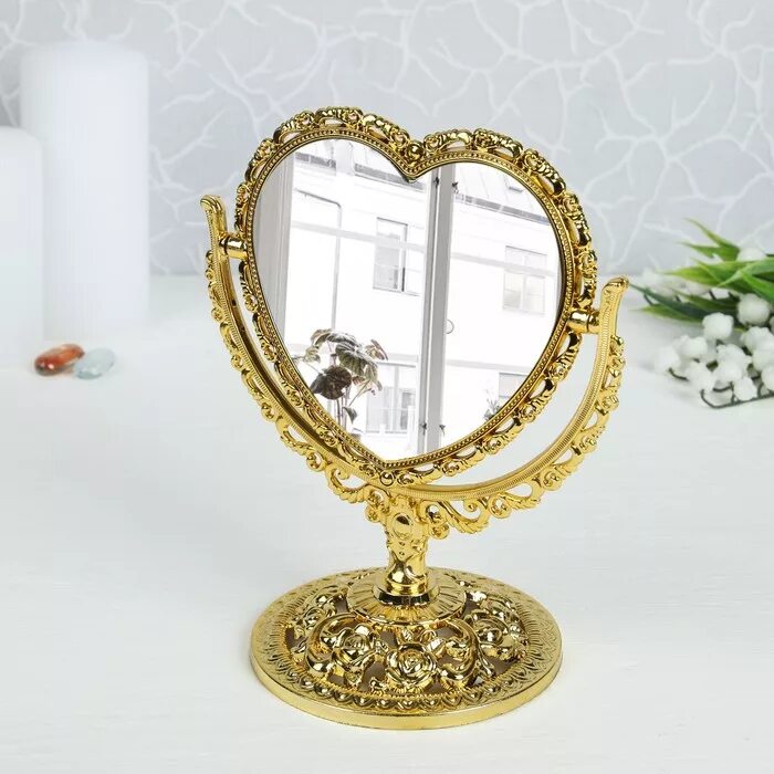 Купить зеркала оптом. Зеркало настольное «Ажур», двустороннее. Зеркало настольное Ажур. Зеркало на ножке настольное. Красивое золотое зеркало настольное.