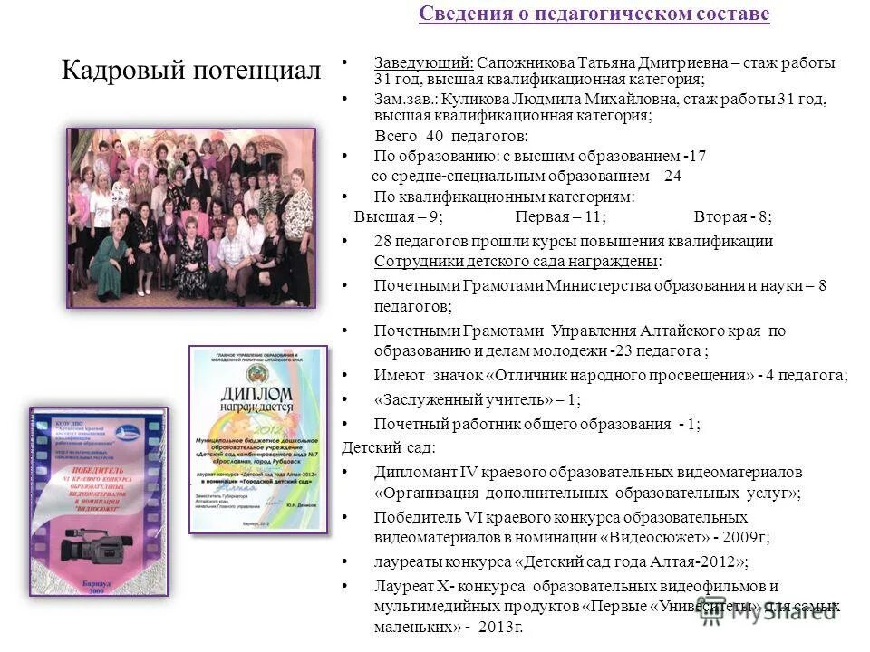 сведения о педагогическом составе