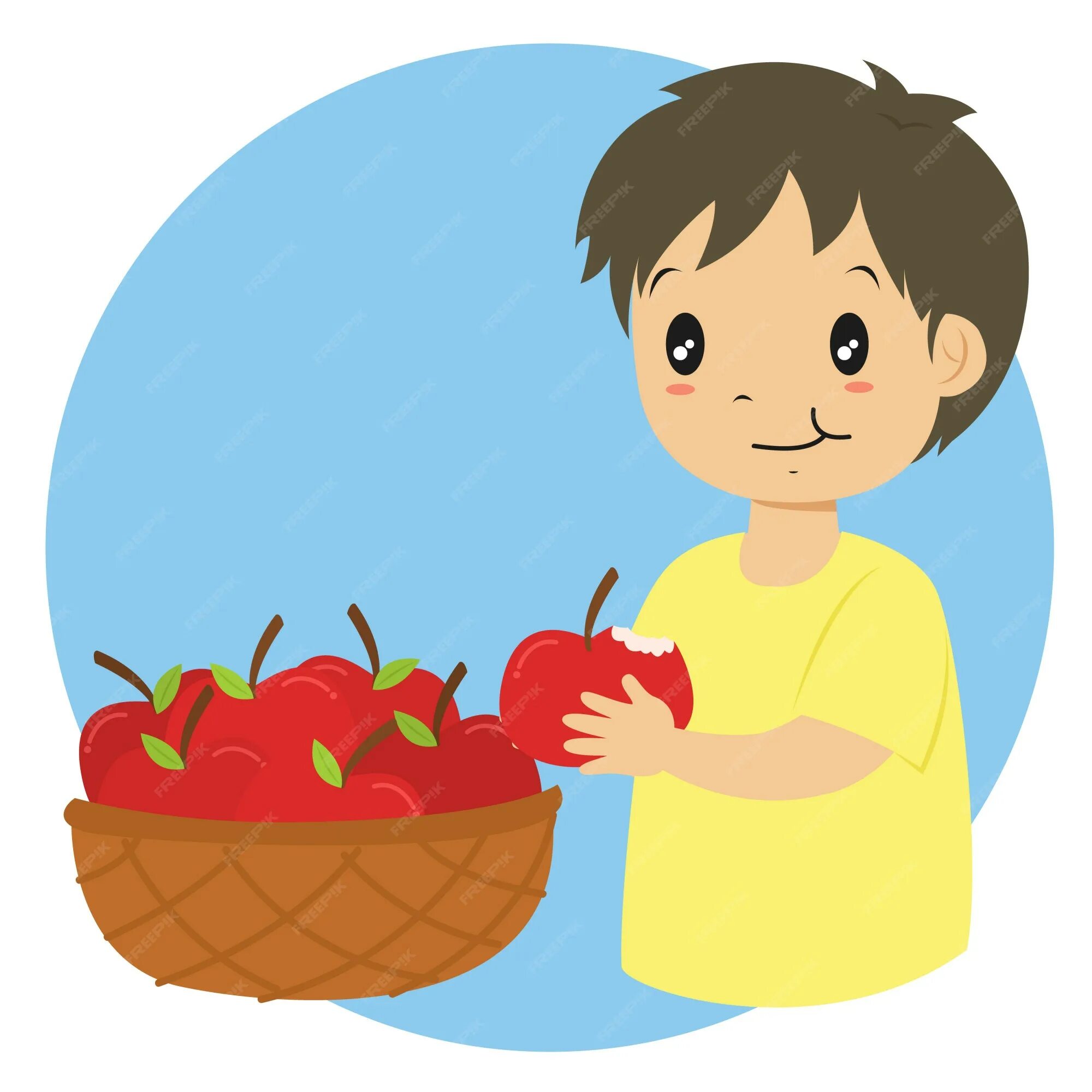 Мальчик ест фрукты. Мальчик ест яблоко. Мальчик ест яблоко рисунок. Ребенок кушает фрукты рисунок.