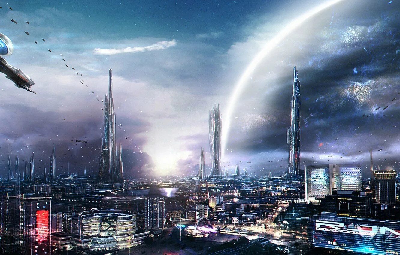 Другое будущее. Космический город. Инопланетный город. Город будущего. Фантастический город.