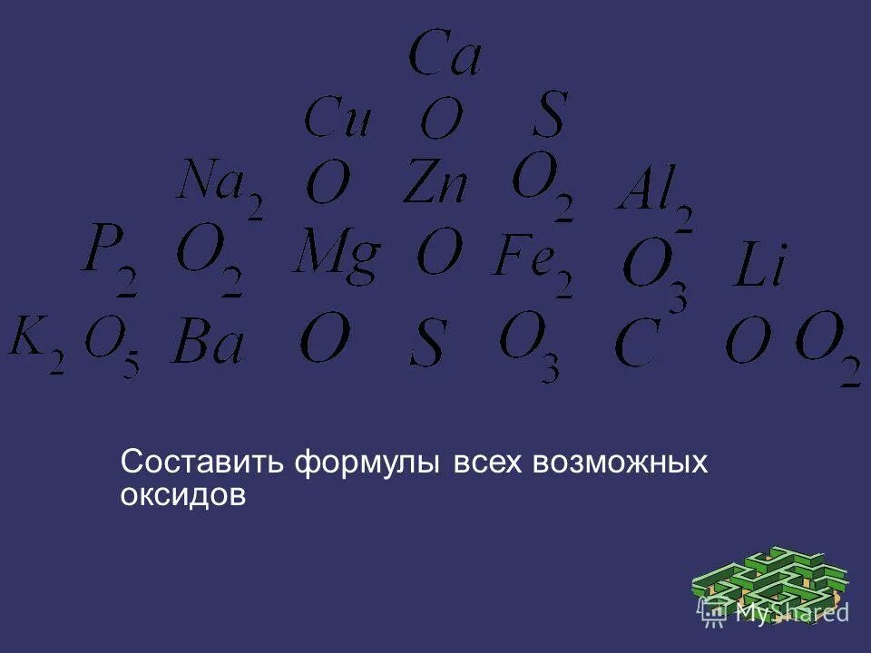 Составьте формулы всех возможных оксидов. Составьте формулы всех возможных оксидов