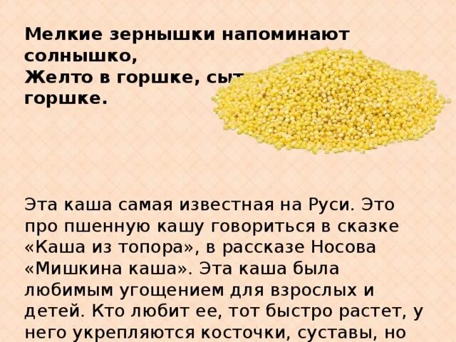 Пшено. Сказка про кашу. Загадка про пшено. Пшенная каша рассказ. С какого возраста детям можно пшенную кашу