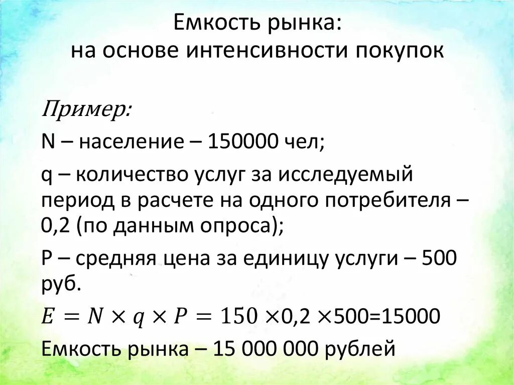 Как определить количество продаж. Ёмкость рынка формула в маркетинге. Расчет емкости рынка формула. Как определить емкость рынка. Как найти емкость рынка формула.